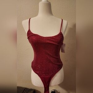 Moa Moa  bodysuit WOMEN XS fucshia/pink sequin V neck SLEEVELESS NEW